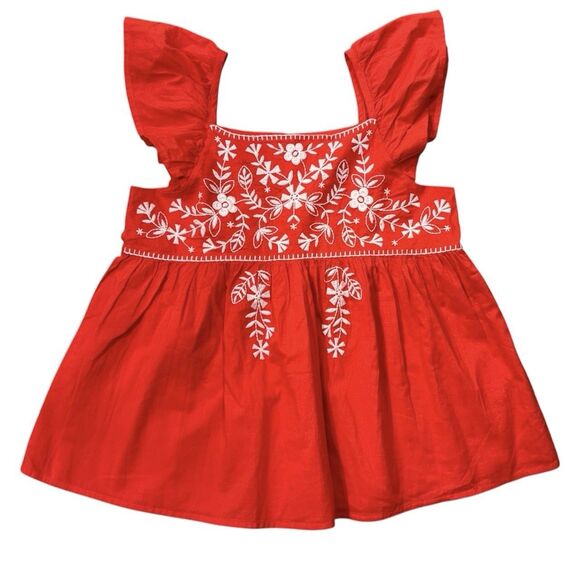 Gap Girls XL Top Red Cotton Flutter Sleeve Embroidered Blouse NWOT - Picture 1 of 5